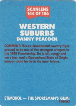 1989 Scanlens #144 Danny Peacock Back